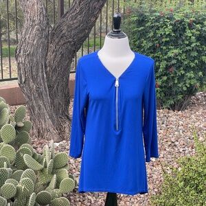 CABLE & GAUGE - Royal Blue Zip-Front Blouse